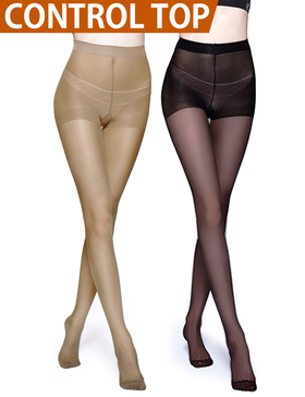 Vero Monte 2 Pairs Control Top Pantyhose 4 Women Semi Opaque Tights (Nude+Black)