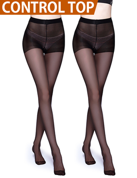 Vero Monte 2 Pairs Control Top Pantyhose for Women - Semi Opaque Tights (Black)